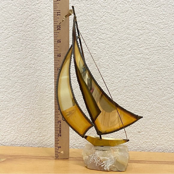 Vintage Demott Signed Brass Sculpture Sailboat Nautical Boat on Marble Base - Picture 8 of 15